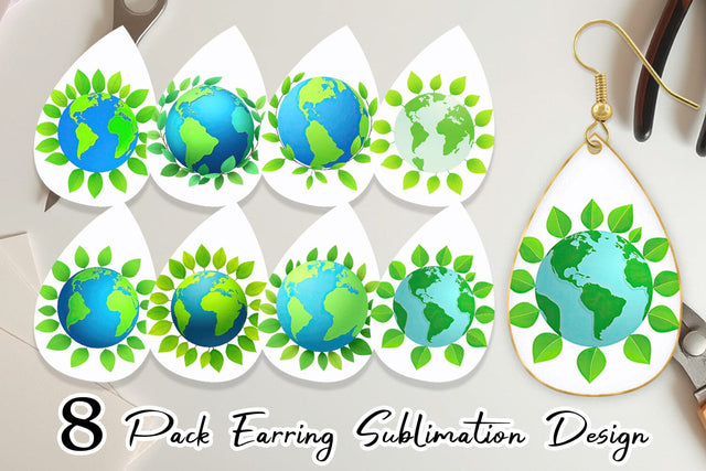 Earring Earth with Leaves Sublimation artnoy 