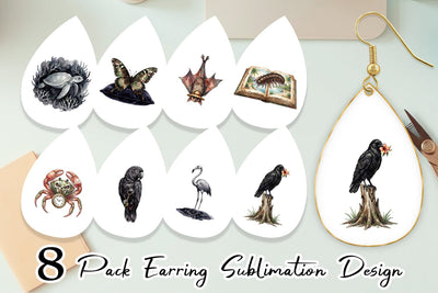 Earring Eerie Gothic Island Wildlife Watercolor Sublimation artnoy 