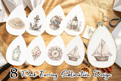 Earring Elegant Coastal Summer Watercolor Sublimation artnoy 