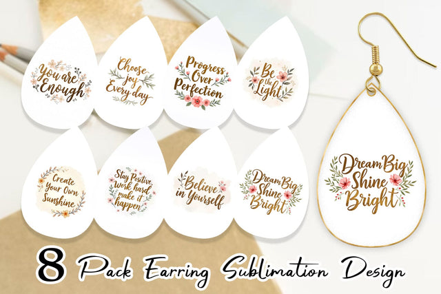 Earring Elegant Gold Motivational Quotes Sublimation artnoy 
