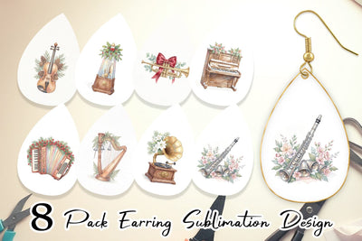 Earring Elegant Musical Holiday Watercolor Sublimation artnoy 