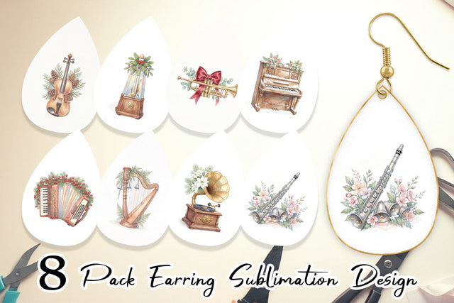 Earring Elegant Musical Holiday Watercolor Sublimation artnoy 