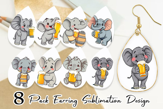 Earring Elephant Beer Day Sublimation artnoy 