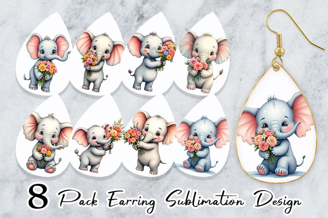 Earring Elephant Spring Bouquet Sublimation artnoy 