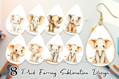 Earring Elephant Wildlife Sublimation artnoy 