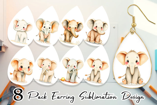 Earring Elephant Wildlife Sublimation artnoy 