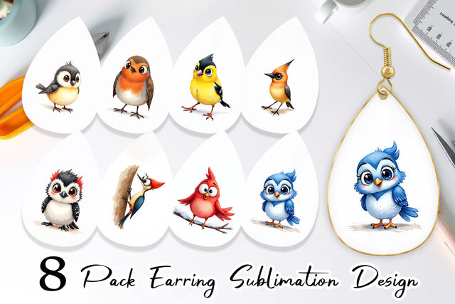 Earring Enchanted Winter Birds Watercolor Sublimation artnoy 