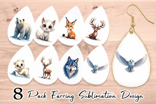 Earring Enchanted Winter Forest & Arctic Friends Sublimation artnoy 