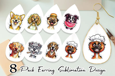 Earring Enthusiastic BBQ Dog Watercolor Sublimation artnoy 