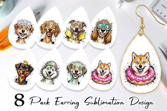 Earring Enthusiastic Wet Dog Pool Party Sublimation artnoy 