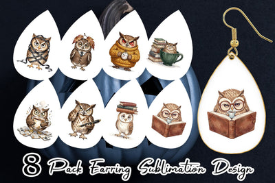 Earring Exhausted Owl Dark Academia Watercolor Sublimation artnoy 