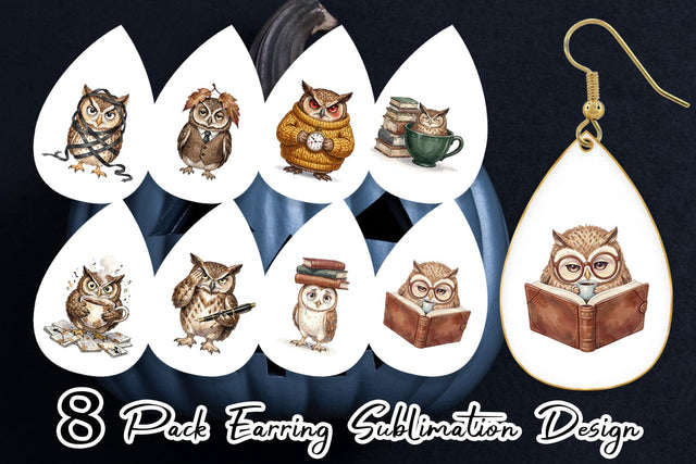 Earring Exhausted Owl Dark Academia Watercolor Sublimation artnoy 