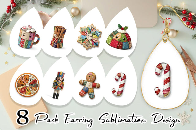 Earring Fabric Christmas Treat Patchwork Sublimation artnoy 