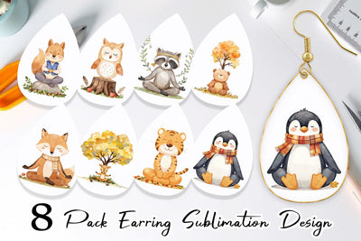 Earring Fall Meditating Animals Sublimation artnoy 