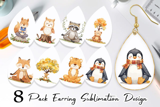 Earring Fall Meditating Animals Sublimation artnoy 