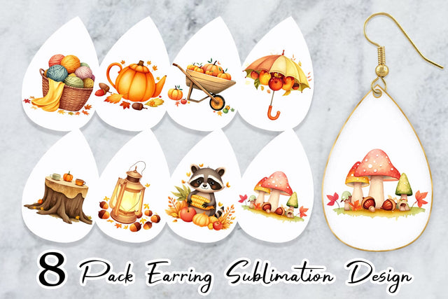 Earring Fall Watercolor Set Sublimation artnoy 