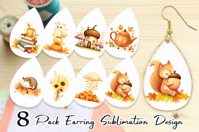 Earring Fall Watercolor Set Sublimation artnoy 