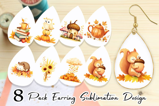 Earring Fall Watercolor Set Sublimation artnoy 