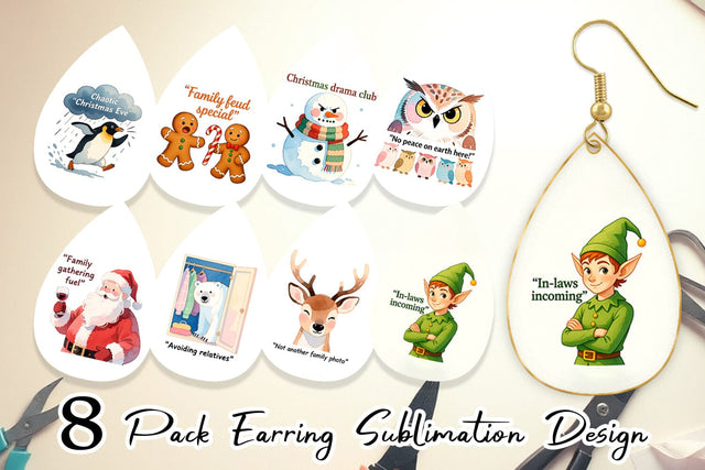 Earring Family Drama Christmas Sublimation artnoy 