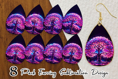 Earring Fantastic Pink Tree Life Sublimation artnoy 