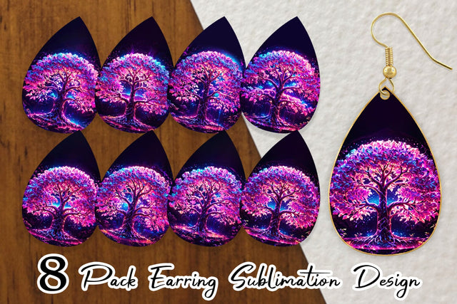 Earring Fantastic Pink Tree Life Sublimation artnoy 