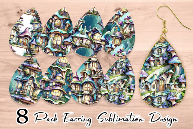 Earring Fantasy House Pattern Sublimation artnoy 