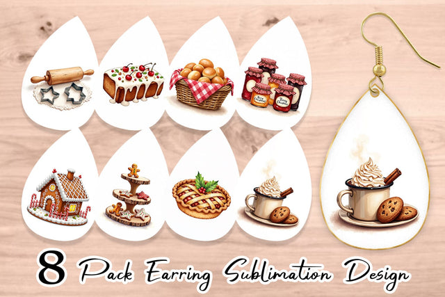 Earring Farmhouse Christmas Kitchen Watercolor Sublimation artnoy 