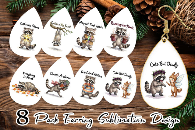 Earring Feral Raccoon Chaotic Whimsigoth Sublimation artnoy 