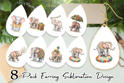 Earring Festive Carnival Elephant Watercolor Sublimation artnoy 