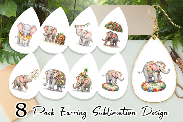 Earring Festive Carnival Elephant Watercolor Sublimation artnoy 