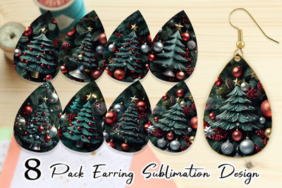 Earring Festive Christmas Tree Sublimation artnoy 