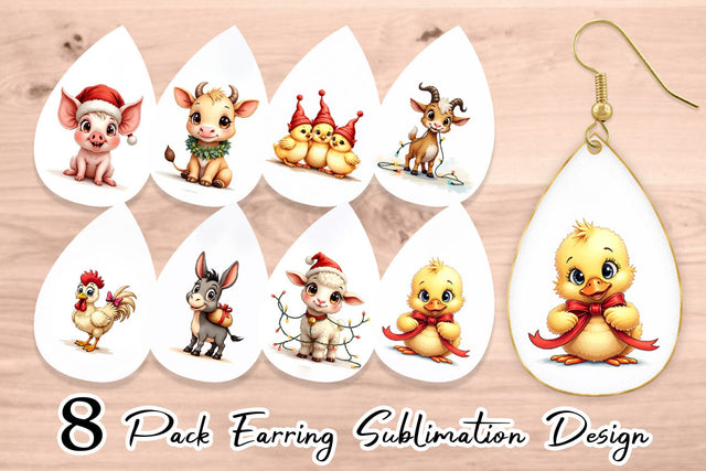 Earring Festive Farmhouse Friends Vintage Christmas Sublimation artnoy 