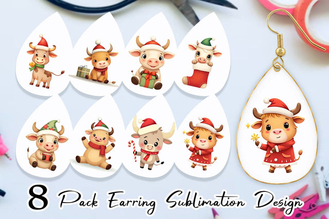 Earring Festive Highland Calf Sublimation artnoy 