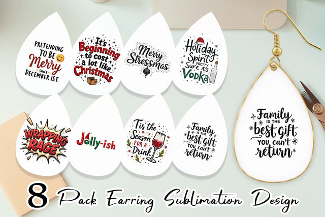 Earring Festively Fed Up Relatable Holiday Stress Quotes Sublimation artnoy 