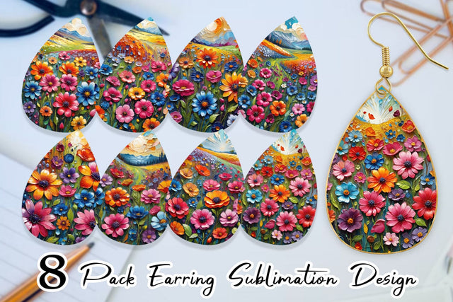 Earring Field Flower Painting Sublimation artnoy 