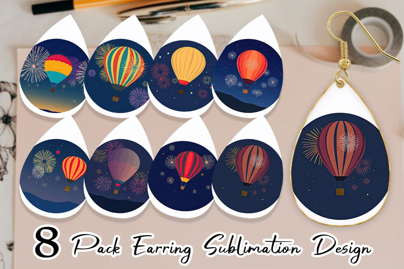Earring Fireworks Hot Air Balloon Sublimation artnoy 