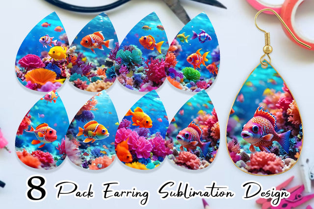 Earring Fish Swim Tropical Ocean Sublimation artnoy 