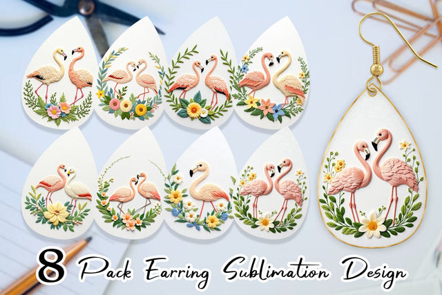 Earring Flamingo Embroidery Sublimation artnoy 