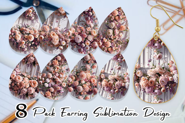 Earring Floral Bouquet Pattern Sublimation artnoy 