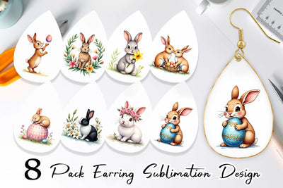 Earring Floral Easter Bunny Sublimation artnoy 