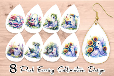 Earring Floral Garden Bookworm Ghost Sublimation artnoy 