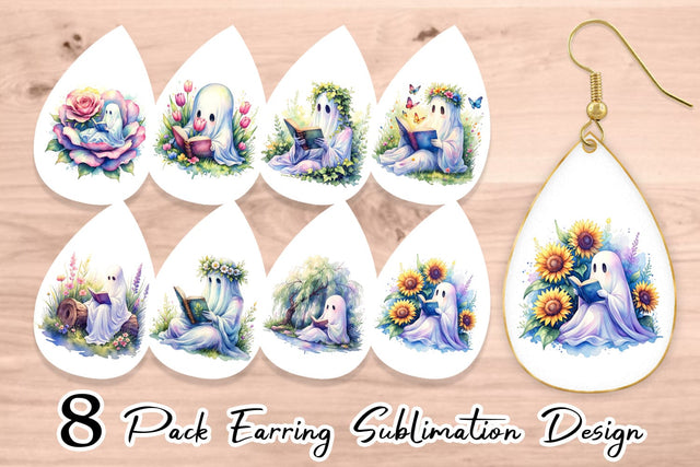 Earring Floral Garden Bookworm Ghost Sublimation artnoy 