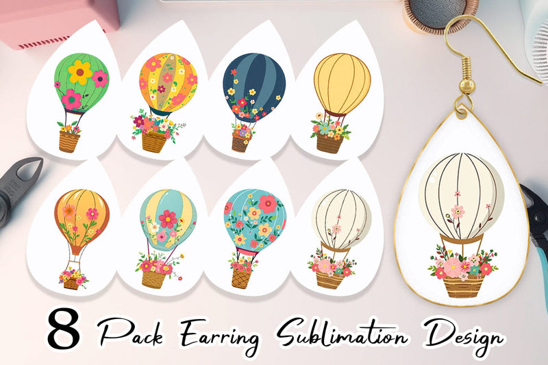 Earring Floral Hot Air Balloon Sublimation artnoy 