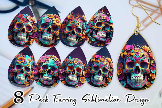 Earring Floral Skull Sublimation artnoy 