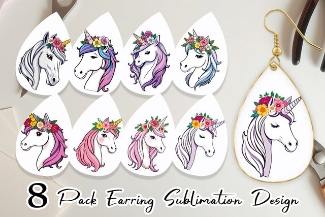 Earring Floral Unicorn Sublimation artnoy 