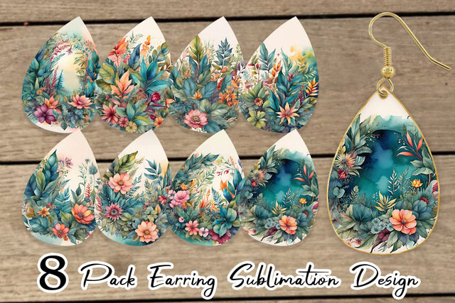 Earring Flower Plant Watercolor Sublimation artnoy 