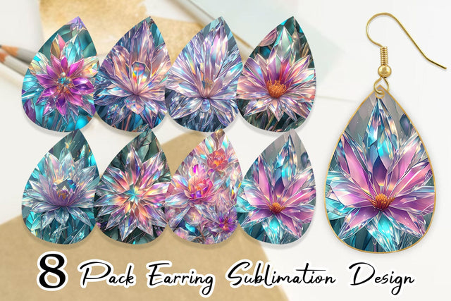 Earring Flower Stained Glass Sublimation artnoy 