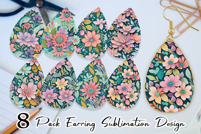 Earring Flowers and Leaves Pattern Sublimation artnoy 