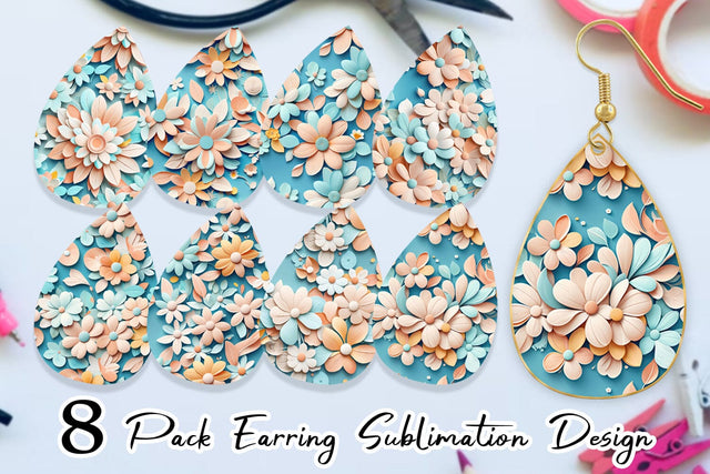 Earring Flowers Pastel Pattern Sublimation artnoy 
