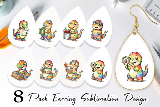 Earring Forest Scout Dino Watercolor Sublimation artnoy 